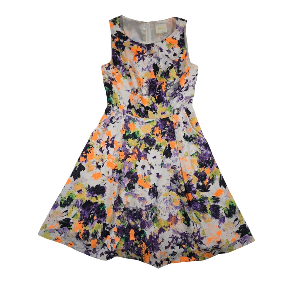 Maeve Anthropologie Neon Floral Dress Fit and Flare Abstract Textured 0 Cocktail
